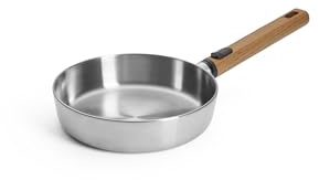 Woll Logic Steel Flachpfanne - Induktiv -, Ø 20 cm, 4.5 cm hoch mit abnehmbarem nachhaltigem Holzstiel - Geeignet für alle Herdarten, PFAS-frei