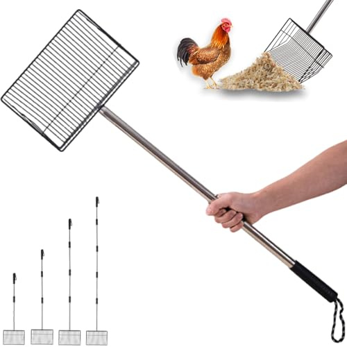 Paletta per letame di pollo,extra larga,25cm, lunghezza: 170cm,con manico in acciaio inossidabilepaletta per pollo,maglia fine da 7mm,strumento multifunzione