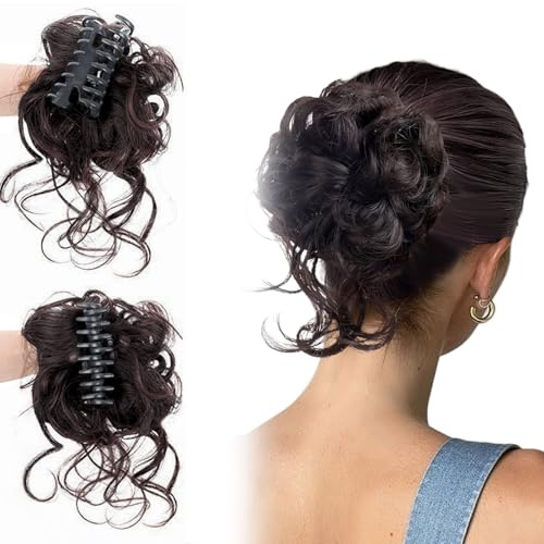 GWAWG Dutt Haarteil mit Haarklammer Hochsteckfrisuren Zubehör Fake Dutt aus Synthetikhaar Echthaar Haardutt Haarteile für dünnes Haar mit Clip sicheren Halt Hochzeiten Partys Alltag (Braun-Schwarz)