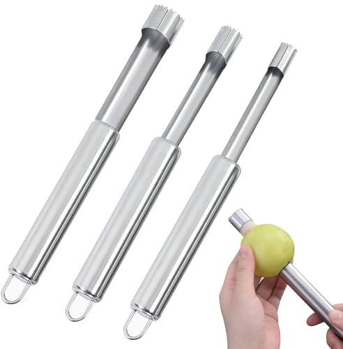 3 descorazonadores de manzanas, descorazonador profesional de manzanas de acero inoxidable con gancho para colgar, elimina la carcasa precisa del núcleo de manzanas y peras, descorazonador de frutas