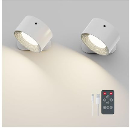 Feallive LED Wall Lights with USB Charging Port 2 Pcs Reading Light, Dimmable Touch Control 3 Brightness Levels Wall Spotlights 360 Free Rotation Bedside Sconce Lamp for Bedroom Remote Control White