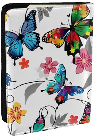 BNVSADC Reisepasshülle mit Eulen-Motiv, bedruckt, PU-Leder, Reisepasshülle, Organizer, für Männer und Frauen, 16,5 cm, Weißes Blumenmuster, bunte Schmetterlinge, Einheitsgröße, Modern