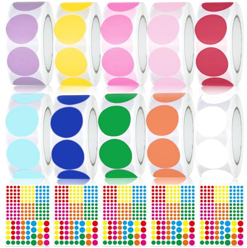 PXBSNB 5785 Stück Klebepunkte Bunt, 25 mm Punkte Aufkleber 10 Farben, Markierungspunkte Sticker, Etiketten Selbstklebende, Runde Aufkleber für DIY Büro Kalender Geschenk Umschläge(10 Rollen)