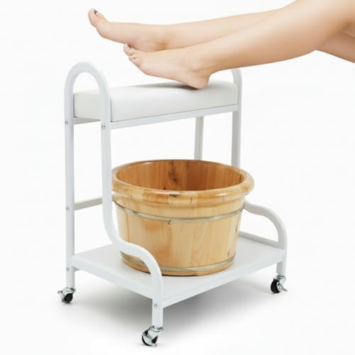 Geelin Pedicure Cart Foot Bath Trolley Portable Trolley for Rest Massage Pedicure Stool with Cushion Beauty Spa Supplies(White)