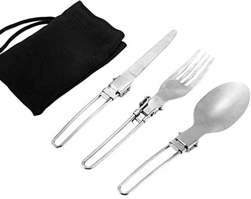 fkngcp Ensemble de Couverts Pliables de 3 cuillères Camping, Long Couteau et fourchettes Portables 304 Ustensiles en Acier Inoxydable pour Pique-Nique randonnée