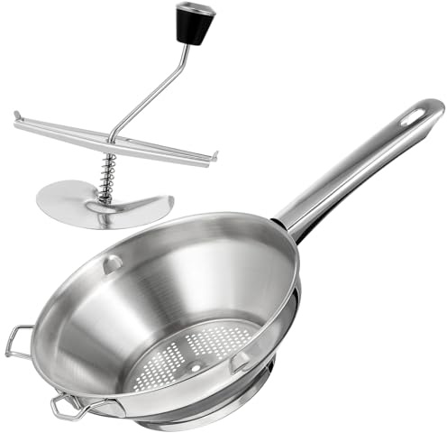 Cabilock Presse-purée Manuel En Acier Inoxydable Argenté, Presse-pommes De Terre Portatif Poignée Antidérapante, Outil Compact Cuisine Et Extérieur