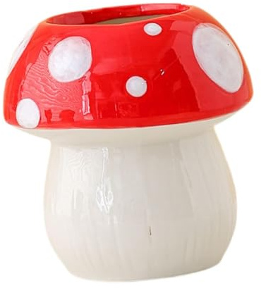 Sharplace Pot à Crayons Champignon, Pot à pinceaux de Maquillage en céramique, pour Salon, Bureau, école, Cadeau, Rouge