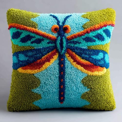 Henypt Kit de Almohadones con Cierre de Gancho animallibélula de dibujos animados Kit De Cojines De Pestillo 43X43cm Funda de Cojín para Sofá, Latch Hook Manualidades Kits