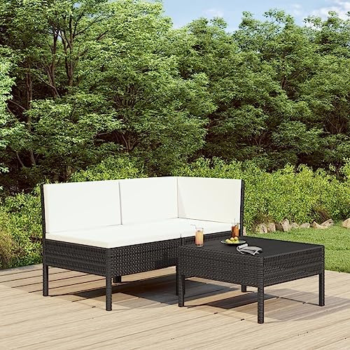 Qnhdfrt Garten Lounge Set 3 Teile PE Rattan Schwarz mit Polster Outdoor Möbel für Balkon Terrasse Garten