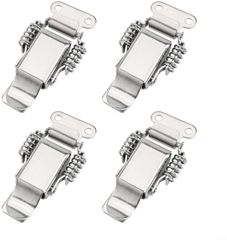 Lot de 4 clips à bascule à ressort en acier inoxydable avec mécanisme de verrouillage à double ressort pour une utilisation sur divers conteneurs de rangement et d'outils (L)