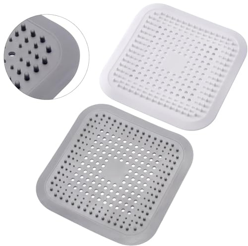 Alyvisun 2Pcs Silikon Abflusssieb mit Saugnapf, Haarfänger Dusche Abfluss Abdeckung, Duschablauf Haarsieb für Waschbecken, Badezimmer, Badewanne, Küche (Grau/Weiß)