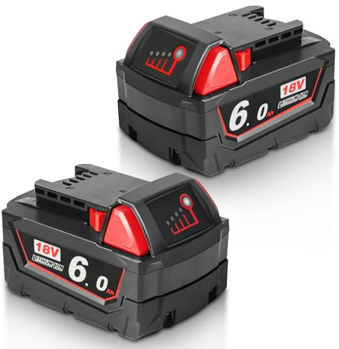 QUPERR 2er-Pack 18V 6000mAh Ersatz für Milwaukee M18 Akku, kompatibel mit Milwaukee 18 V Akku-Elektrowerkzeugen 48-11-1840, 48-11-1828, 48-11-1820, 48-11-181 usw.