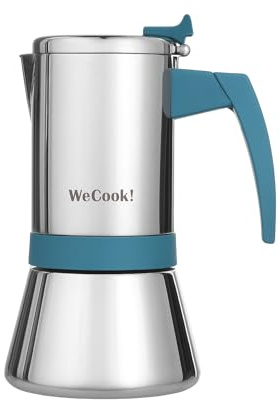 WECOOK! Cafetière italienne en acier inoxydable 18/10 pour induction 9 tasses – espresso/moka – poignée Soft-Touch en bakélite – soupape de sécurité en nickel – cuillère doseuse incluse