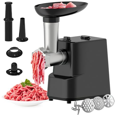 Picadora de carne eléctrica profesional 700W-con placas de acero inoxidable y accesorios para embutidos | ABS y acero inoxidable | Motor de alto rendimiento | Para carne de res, aves de corral