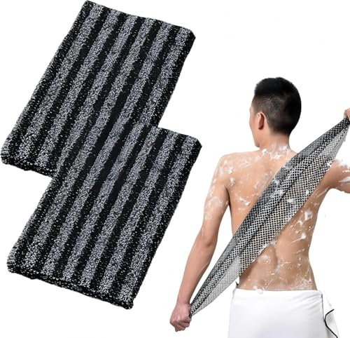 Serviette De Douche Exfoliante - Gommage Naturel en Fibre de Bambou et Charbon, Exfoliation Douce pour le Corps (2 Pieces)