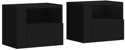 YUTAASU Comodino da parete, 2 pezzi, nero, 45 x 30 x 35 cm, comodino con cassetto per camera da letto, mensola angolare in legno, armadio sospeso salvaspazio per soggiorno