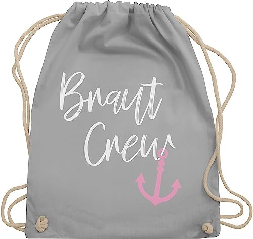 Turnbeutel Rucksack - JGA Junggesellenabschied Frauen - Braut Crew - Anker - Unisize - Hellgrau - utensilien junggesellinnenabschied brauttaschen bachelorette party brautjungfern juterucksäcke team