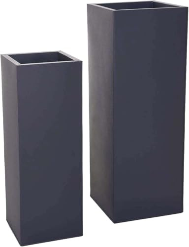 VIVANNO Pflanzkübel Blumenkübel Zink Metall Anthrazit 2er Set Block 80/65