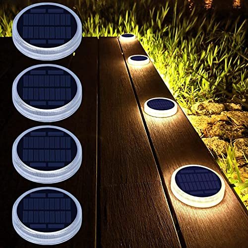 Lacasa Solar Deck Lights, Driveway Walkway Dock Light Solar Powered Outdoor Waterproof Stair Step Pathway Ground LED Lamp for Backyard Patio Garden, Auto On/Off - Warm White - 4 Pack