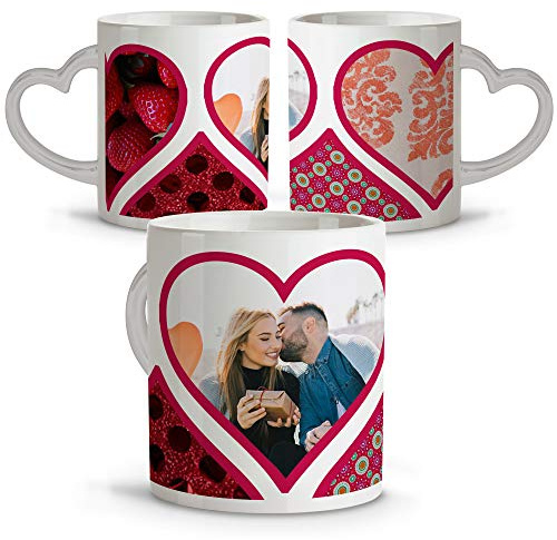 LolaPix Tasses Personnalisés Photo. Tasses Saint-Valentin avec Poignée Coeur. Cadeux Amoreux Personnalisés. Tasse Personnalisé en Ceramique. Tasse Poignée Coeur Coeur Textures