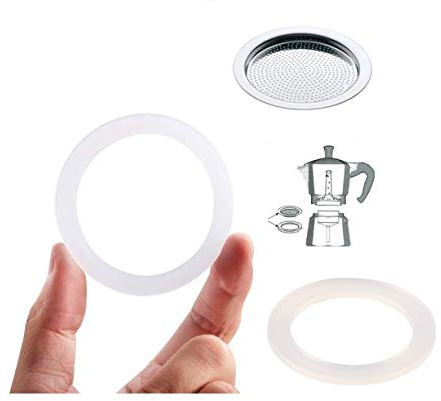 WESTCRAFT 2 Stück Silikondichtringe für Espressokocher mit 6 Tassen (Ersatzring 71mm) + Sieb 63mm für Espressokocher 6 Tassen