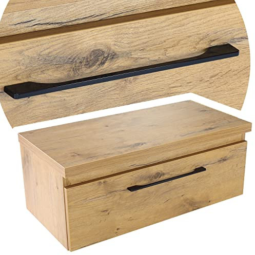 Merida Armoire de salle de bain suspendue 80,5 x 40 x 32 cm, avec 1 tiroir à extension complète, aspect chêne, pour montage mural ou sous-lavabo à poser, avec poignée noire (aspect chêne)