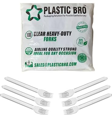 PLASTIC BRO Juego de 100 tenedores de plástico reutilizables, aptos para lavavajillas y reutilizables, tenedores de plástico resistentes para fiestas y vajilla básica diaria