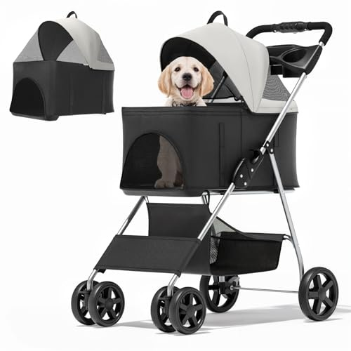 MoNiBloom Foldable Pet Stroller for Small & Medium Dogs, Black
