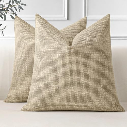 JOTOM Set di 2 federe per cuscini 45x45 cm in lino color sabbia chiaro, fodere decorative per cuscini 18x18 pollici quadrati, fodere per cuscini per la decorazione della casa per divano, soggiorno