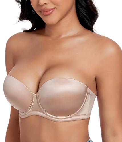 DotVol Women's Multiway Push Up Convertible Underwire Strapless Bra Thick Padded Everyday Bra(Beige,38C)