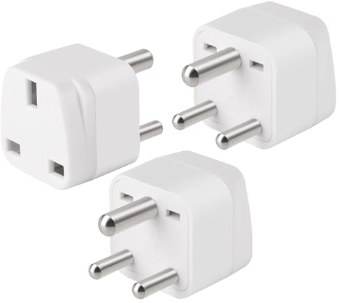 3-Pack UK to India Plug Adapter, VSEER India Power Converter Grounded Universal Travel Adapter 3 Pin India International Type D Plug (White)