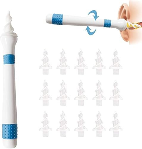 Ear Wax Remover, Q Grips Ear Cleaner Spiral Ear Wax Removal Kit Safe and Soft Earwax Removal Tool with 16pcs Washable Tips Suitable for Kids & Adults