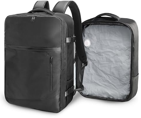 SUOCO Travel Backpack with Vacuum Bag, 60L Seal Compression Air Vac Back Pack with Travel Pump, Carry On Suitcase Luggage Flight Approved for Men Women Personal Item, Black