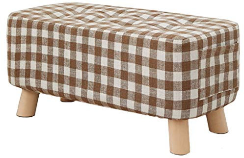 Leinen-Fußhocker, Ottomane, Sitzbank, Tisch, Pouf, Gitterfarbe, 60 x 28 x 29 cm, Fußstützen und Ottomane