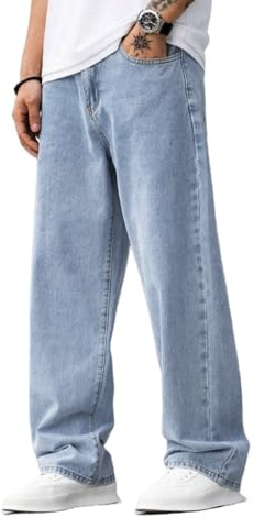 LuminBlaze Baggy Jeans Herren Y2K Streetwear Vintage Jeanshosen Loose Fit Denim Pants mit Weites Bein Lässig Männer Straight Leg - 9005 30W30L