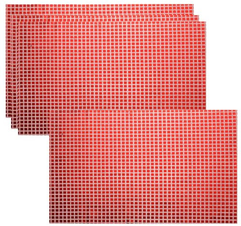 QUARKZMAN 4pcs Sgargianti Sottopiatti a Specchio, 11.8 x 17.7 Rosso Retro Quadrato Sottopiatti Brillanti per Tavola da Pranzo Decorazione per Feste di Compleanno Addio al Nubilato e Balli