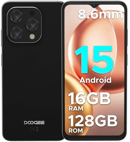 DOOGEE N55 (2025) Smartphone Android 15, 16GB RAM+128GB ROM/TF 2TB, 6.56'' HD+90 Hz, Octa-Core Unisoc T7200, Telephone Portable Batterie 5150mAh, Caméra AI 13MP/Widevine L1/OTG/Dual Nano SIM/Face ID