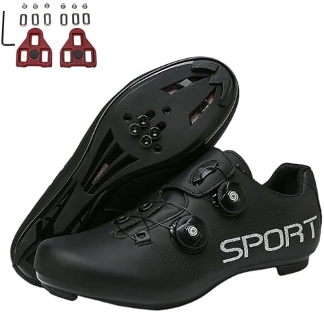 Surwin Chaussures de Cyclisme Route Homme Femme, Chaussure Velo Route Unisexe Antidérapant Respirant avec Look Delta Cleats et 3 Boulons, Design Boucle Pivotante, 37EU-46EU (Noir,38)