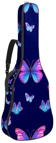 KengjuTesu 109,9 cm (43 Zoll) Akustikgitarre weicher Koffer mit Rucksackgurt und 2 Taschen, neonfarbene Schmetterlinge, keine Polsterung, Rucksack, wasserdicht, Oxford-Stoff, Bassgitarre, Gigbag für