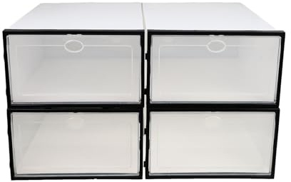 Outanaya Caja Zapatos Plastico de Plástico para Guardar Zapatos, 4 Piezas Tapa Transparente, Apilable y Ahorro de Espacio Hogar