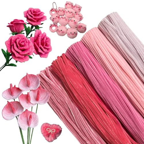 Pfeifenreiniger 500 Stück, 5 Farben 30CM, Pfeifenputzer zum Basteln für DIY | YUJINGTING, Pastell Rosa, Pipe Cleaner Flower Set, Basteln Blumen, Chenilledraht, für Projekte Dekorationen & Basteldeko