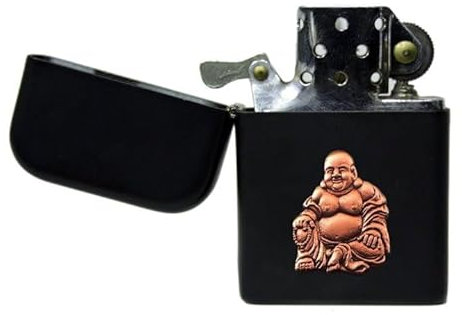 Mechero de gasolina Knight chino Buddha negro resistente a las tormentas