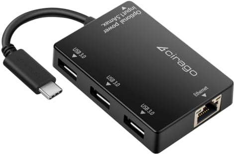 CIRAGO Adaptador USB C Ethernet Gigabit 1000Mbps, Hub Multiport 4-en-1 USB C con 3 Puertos USB 3.0, RJ45 LAN, Compatible con MacBook Pro, iMac, DELL XPS, Chromebook, Negro