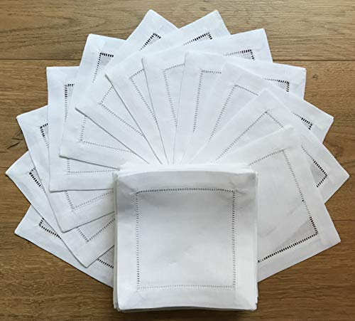 White Linen Cocktail Napkin 6x6 Set of 50 Linen Cloth Napkin Coasters-Ladder Hemstitch 100% Linen Beverage Party Napkin Coaster Super Value Bulk 50 Pack