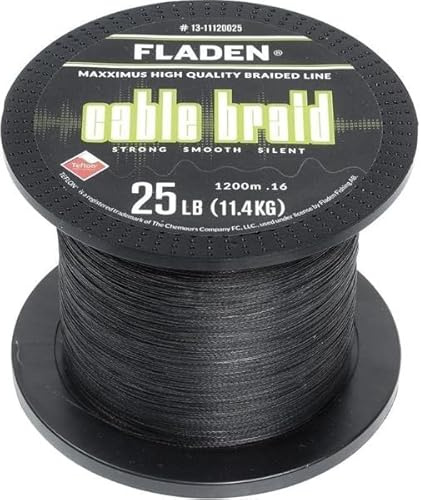 Fladen Maxximus Cable Braid, 1200m geflochtene Schnur, Schwarz oder Gelb, Durchmesser 0,10mm-0,30mm, Tragkraft 5,4kg (12lb) - 22,7kg (50lb)