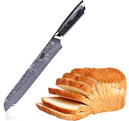 Kitchen Emperor Couteau à Pain, Couteau de Pâtissieren 22.8 cm Lame Dentelée Pain en Acier Inoxydable avec poignée Ergonomique Confortable