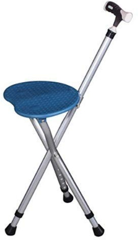 SGSG Cane with Chair, Klapphocker mit Griffhöhe Höhenverstellbar Faltbarer DREI-Fuß-Hocker rutschfeste Aluminiumfunktionskrücke für Behinderte, ältere Menschen