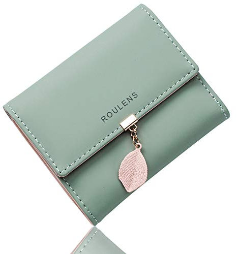 Roulens Geldbörse für Damen, Geldbörse aus Kunstleder mit RFID-Blockierung, Geldbörse mit Druckknöpfen in Blattform, A/Vert-s, Klein, Exquisit