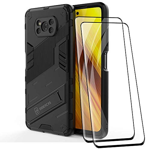 DOINK Armadura Funda para el Xiaomi Poco X3 Pro / X3 NFC, Carcasa Case Cover de PC+TPU Estuche con Soporte, Funda + 2 Pack Protector de Pantalla - Negro.
