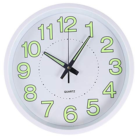 jojofuny Runde Hängeuhr Geräuschlose Wanduhr Mit Leuchtfunktion Und Digitalanzeige Für Wohnzimmer Schlafzimmer Weiß Nicht Batteriebetrieben